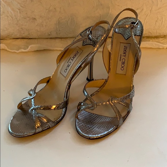 Jimmy Choo Silver Snakeskin Strappy Sandals 39.5 - Picture 6 of 6